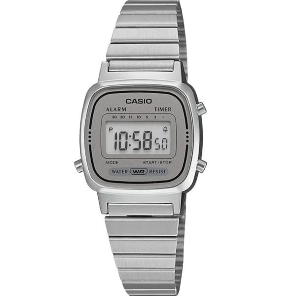 Casio LA670 Series Women's Digital Wristwatch, Silver x Gray LA670WA - 7DF