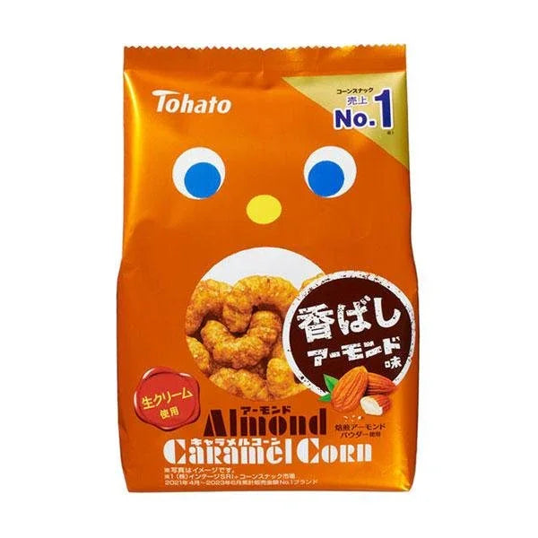 Tohato Almond Caramel Corn Puffs Snack 65g Box Of 12 Bags, sweet nutty flavor, ideal for sharing