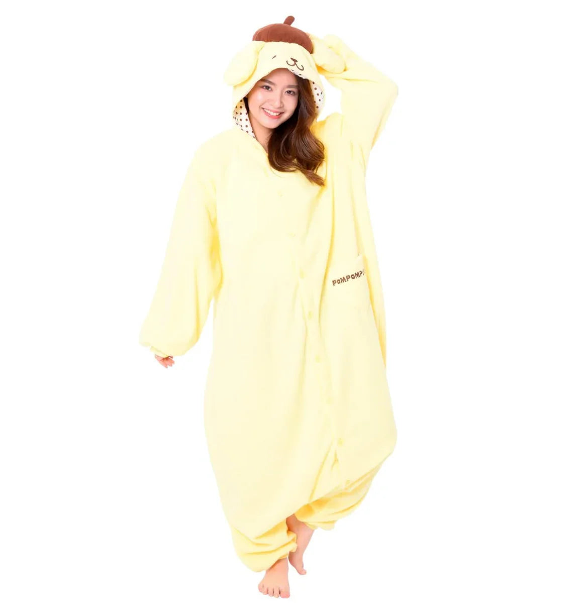 0dbaf087-Screenshot2025-12-28at22.48.42 SAZAC Sanrio Pompompurin Kigurumi Costume Onesie, full view, cozy fleece, ideal for cosplay