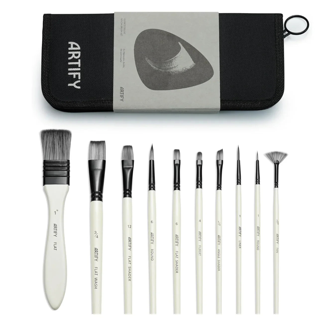 Artify Paint Brush Set of 10, Synthetic Nylon, ideal for fine details and smooth artistic strokes
