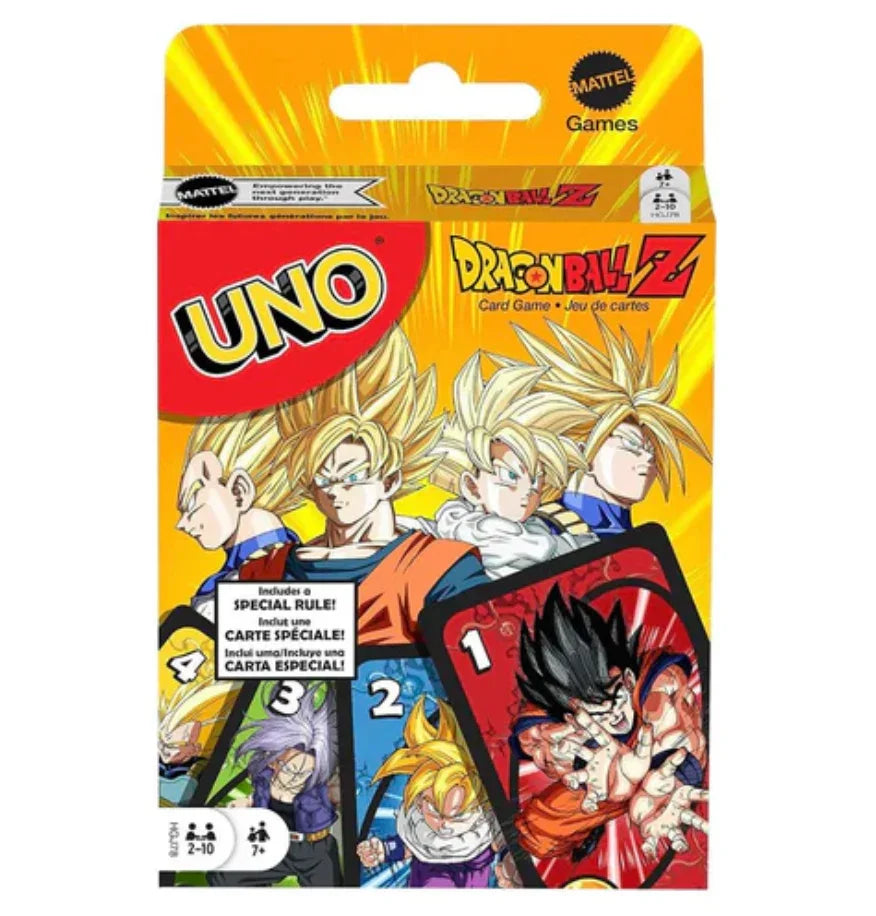 18be55d8-card-games-mattel-games-uno-dragon-ball-z-card-game-01-yoyojapanstore Mattel Games UNO Dragon Ball Z Card Game deck, multicolored cards with anime graphics, ideal for family card game nights.