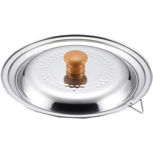 Yoshikawa Yukihira Stainless Steel Pot Lid 18–20cm, wooden knob, ideal for daily stovetop cooking