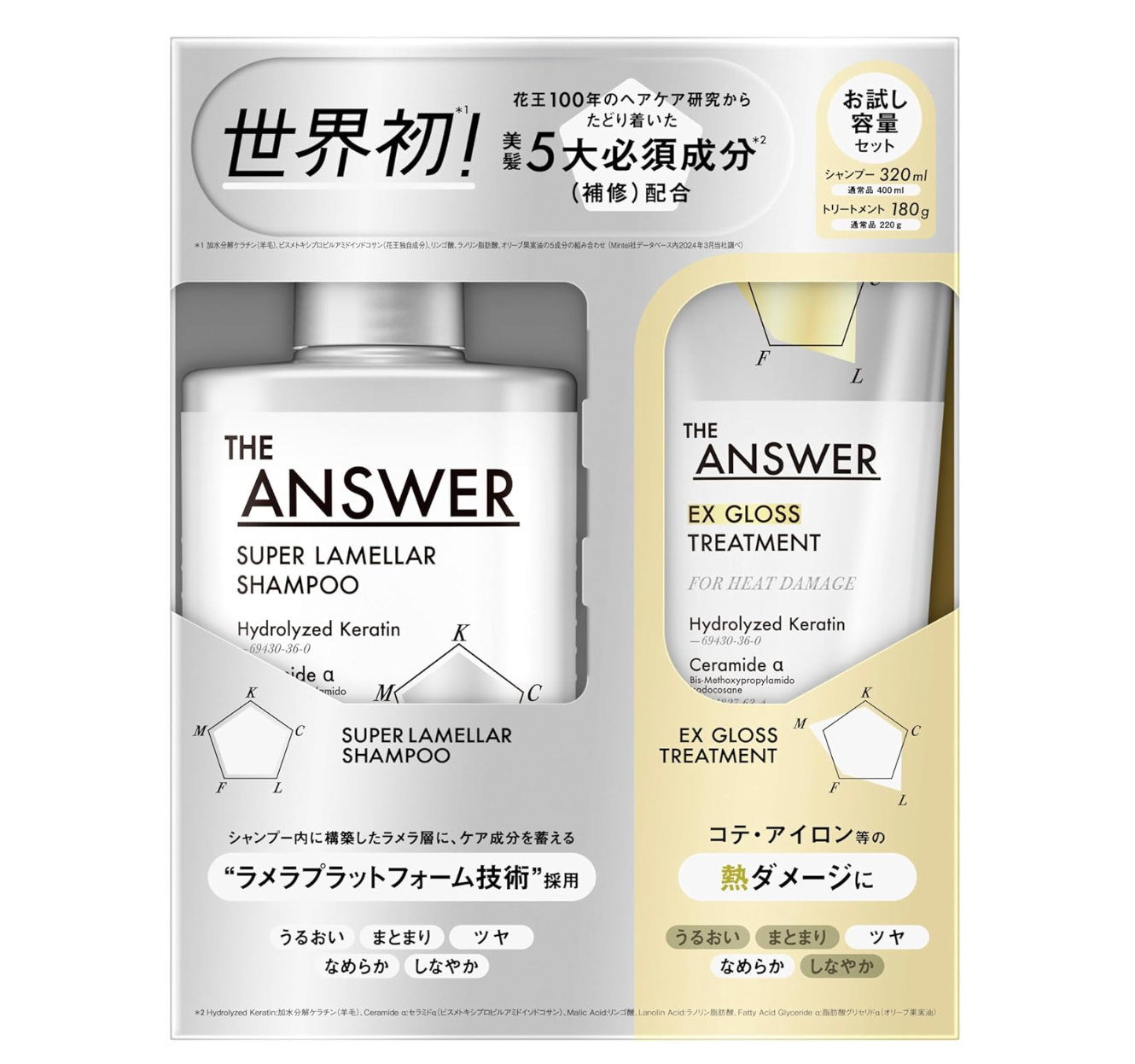2e79110c-Screenshot2026-06-11at0.15.50 THE ANSWER Super Lamellar Shampoo & EX Gloss Treatment FOR HEAT DAMAGE (Shiny & Smooth) Trial Size Pair: 320ml & 180g - Image 1