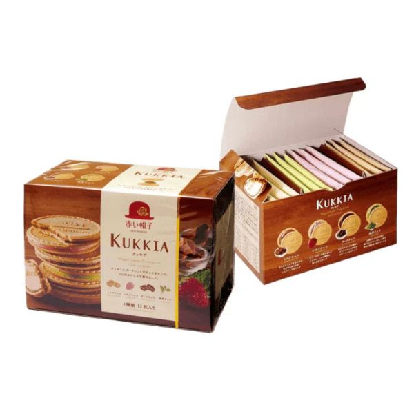 Kukkia Whipped Chocolate Sandwich Cookies, 12 pieces, featuring 4 Japanese flavors, ideal for gifting