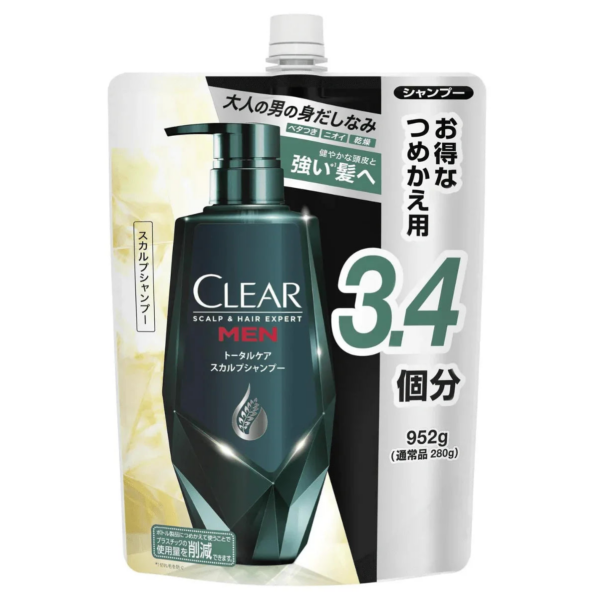 CLEAR For Men Total Care Scalp Shampoo, Large Capacity, Refill (952g)