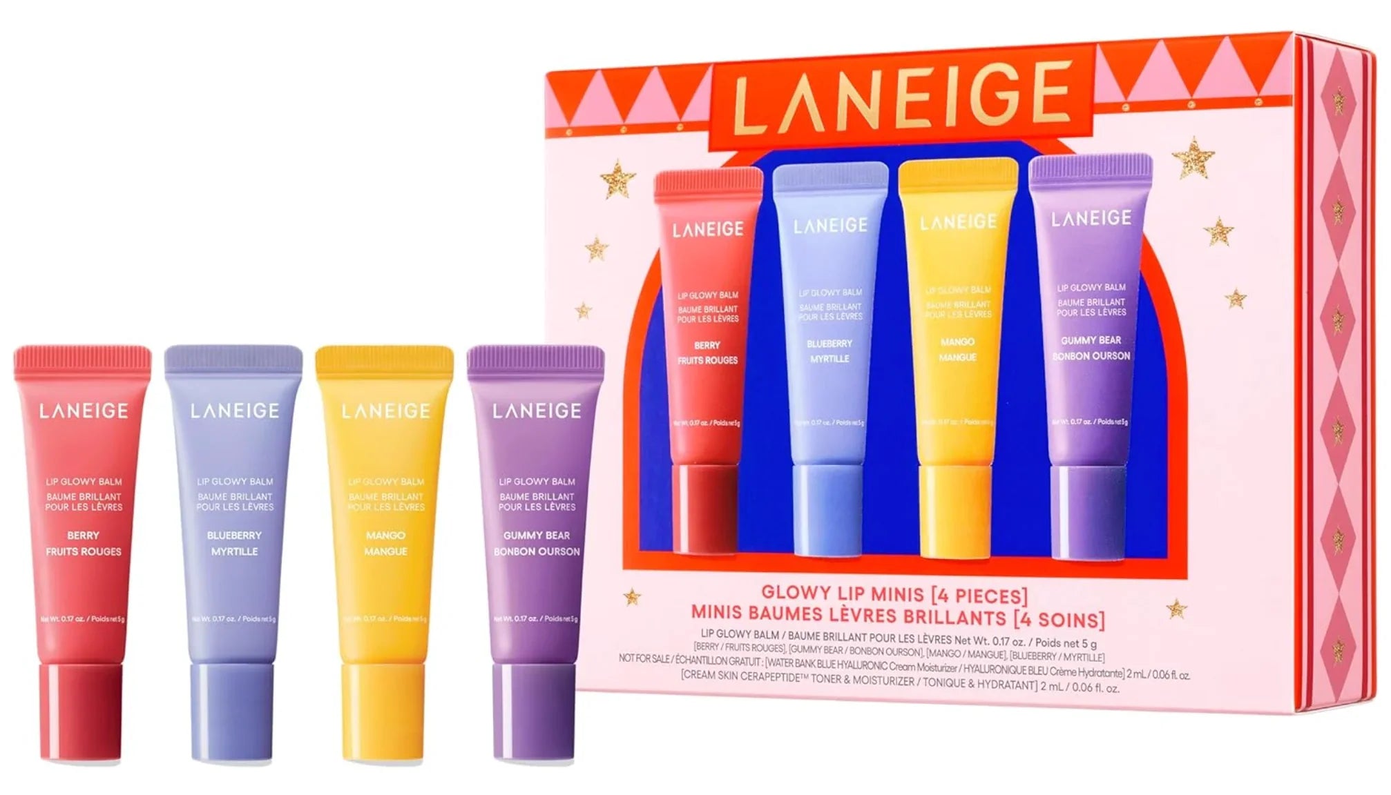 Laneige Lip Glowy Balm Mini Kit, 4x5g, glossy hydration, ideal for daily lip care