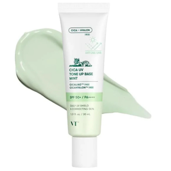 VT COSMETICS CICA UV Tone Up Base (Mint), 30ml, Color Correction, ideal for daily skin support.