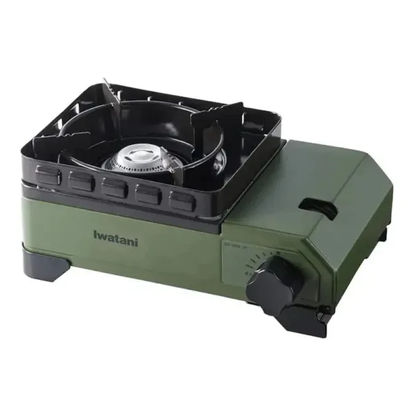 Iwatani Maru Jr. Steel Cassette Stove Tough Dutch Oven Olive, compact size, double windshield, ideal for solo camping