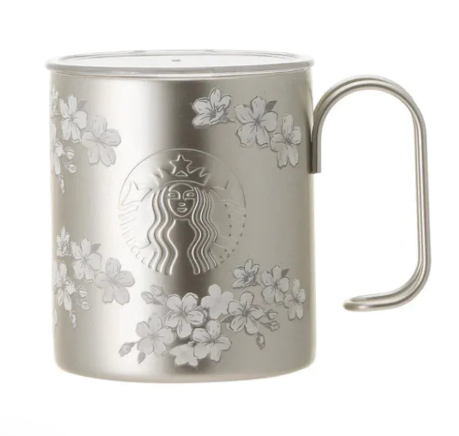 Starbucks Sakura 2026 Stainless Steel Mug With Lid, 355ml, Silver Finish, ideal for morning coffee