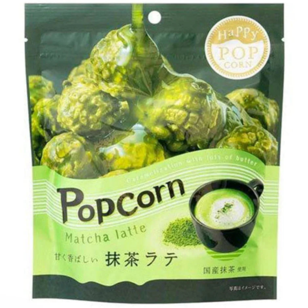 Happy Popcorn Matcha Latte Japanese Matcha Popcorn 70g crunchy snack ideal for matcha lovers.