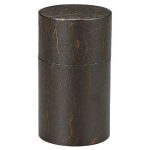 Close-up of Isuke Wooden Tea Caddy 150g, showing detailed lacquer surface and delicate washi paper texture for tea freshness.