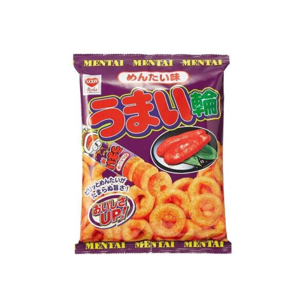 Yaokin Umaiwa Mentai Spicy Cod Roe Corn Puff Rings Snack 75g Pack Of 3, crispy Japanese corn puff rings with savory mentai flavor