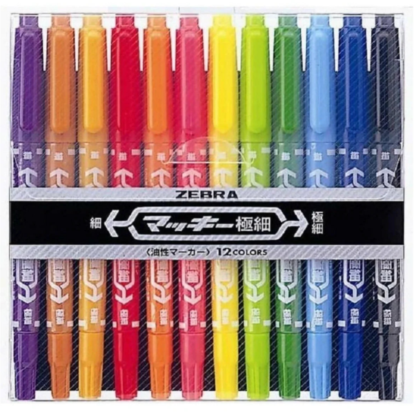 Zebra MCF-12C Permanent Marker, Mckee Ultra-fine, 12 Colors - YOYO JAPAN