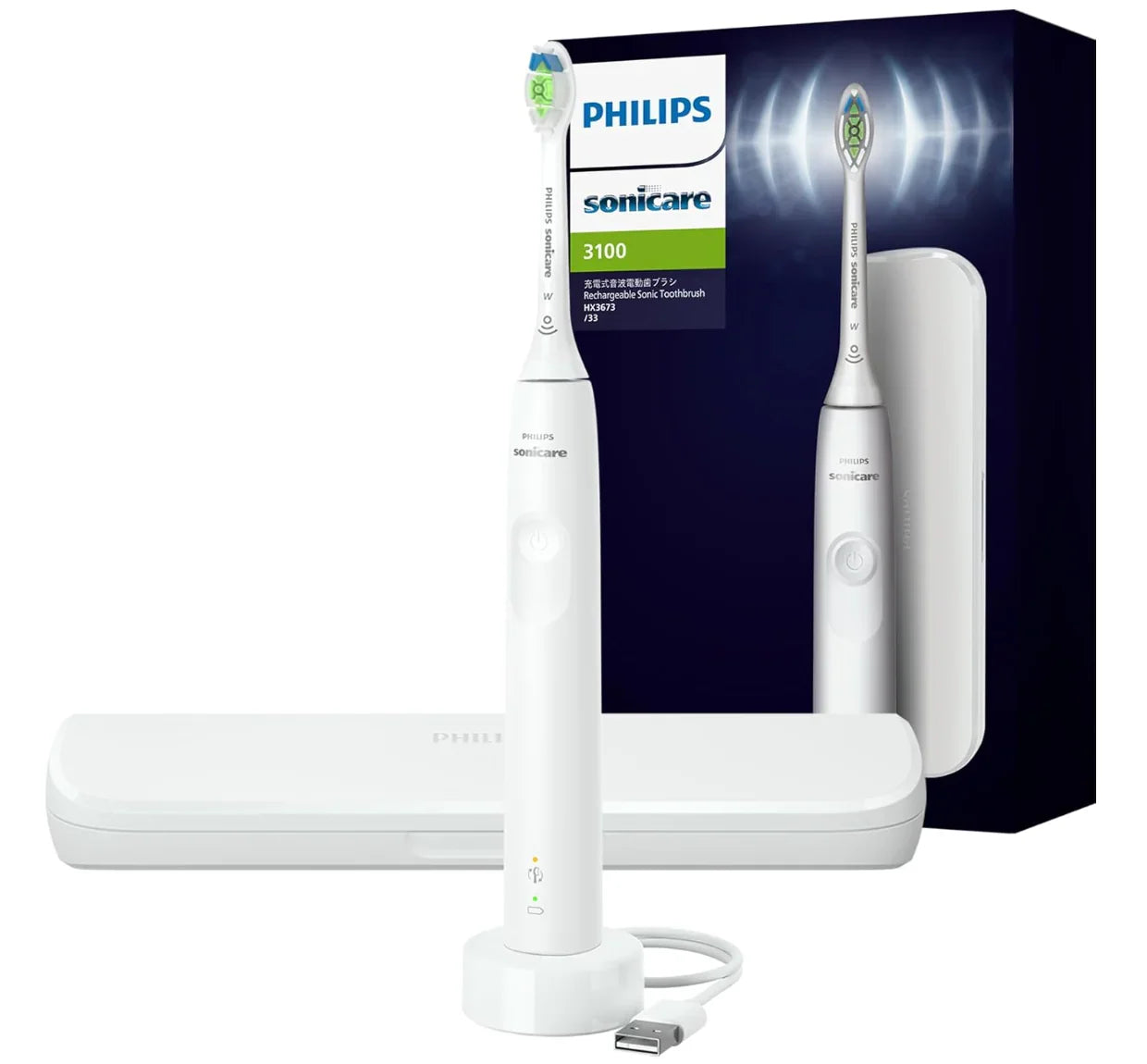 Philips Sonicare Electric Toothbrush, 3100 Series (Lightweight), HX3673/33, White - YOYO JAPAN