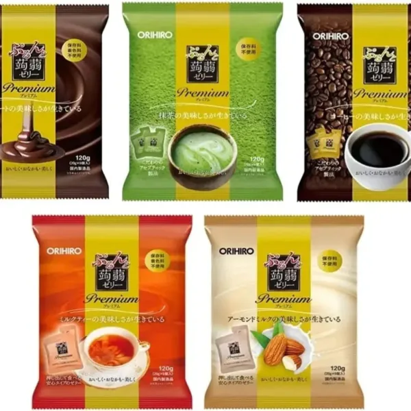 Orihiro Purun Konjac Jelly 5 Types Set Japan (Choc Matcha Coffee Milk Tea Almond Milk) 20G X 6 Each