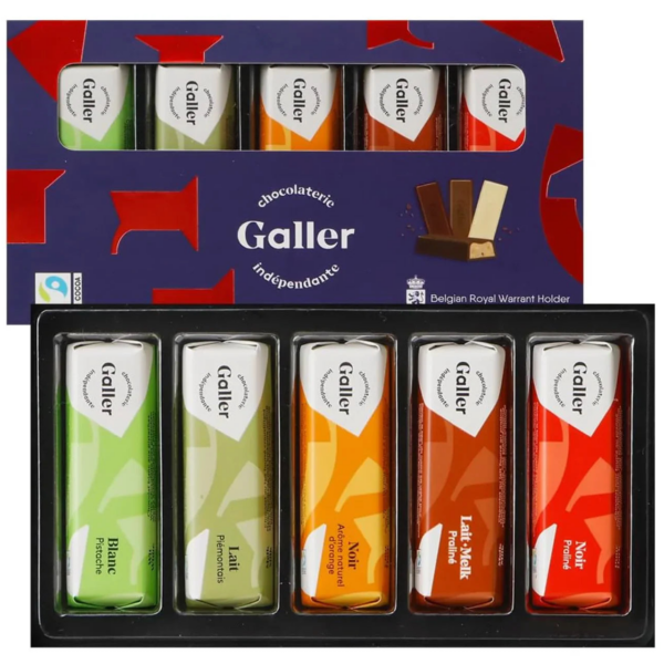 Galler Chocolate Gift Mini Bar Assortment Box Pack Of 5, Belgian chocolate bars, ideal for sharing or small snack moments