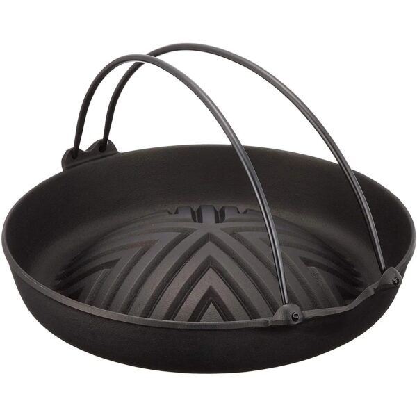 Iwachu Cast Iron Jingisukan Grill Pot With Handle 23006, grooved surface, ideal for grilled meat