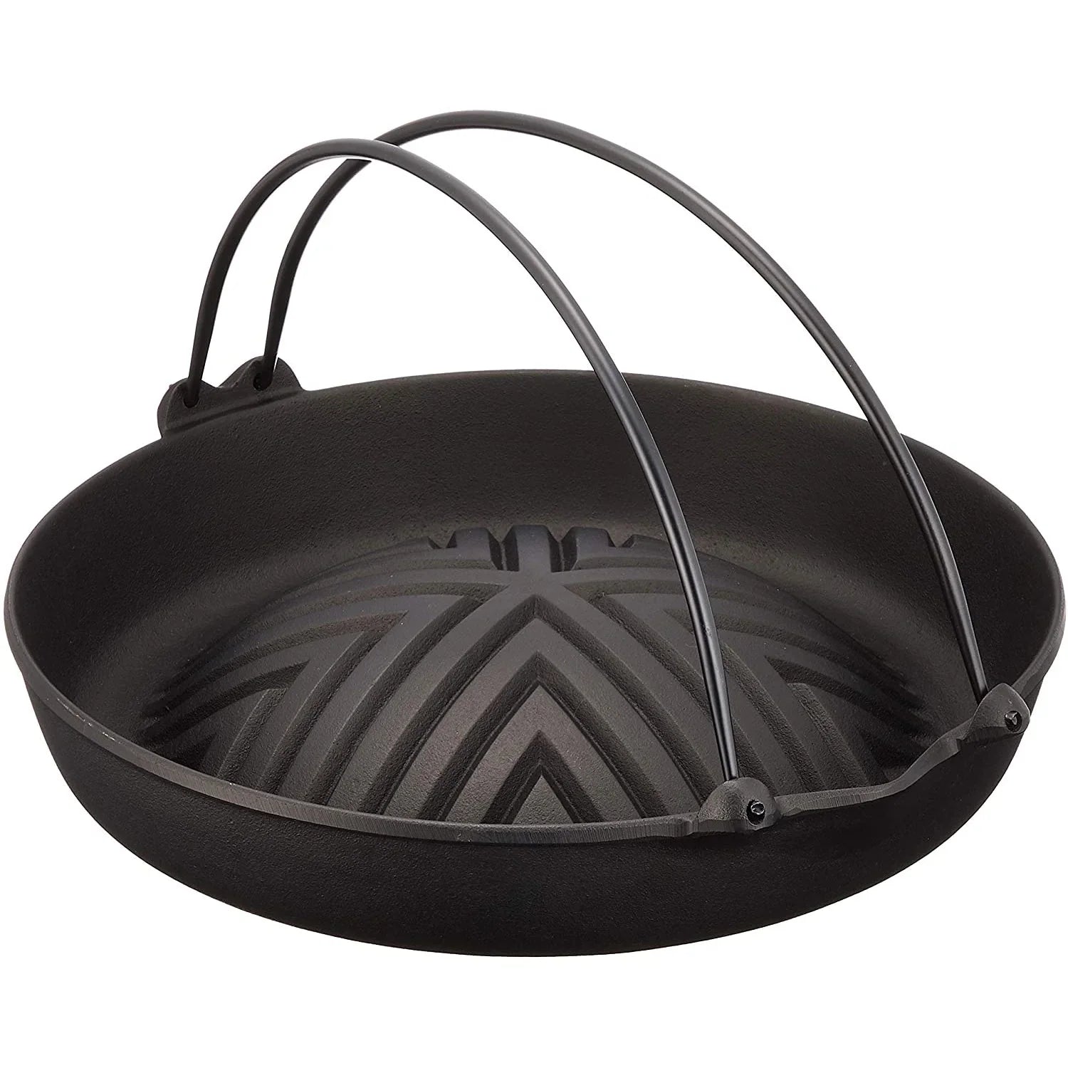Iwachu Cast Iron Jingisukan Grill Pot With Handle 23006, grooved surface, ideal for grilled meat