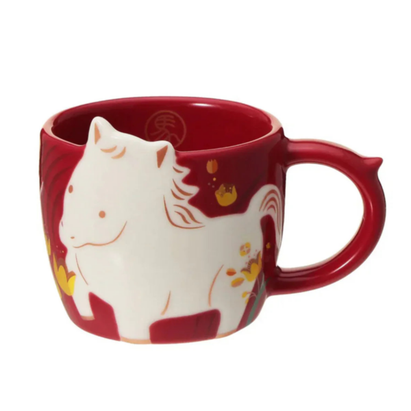Starbucks New Year 2025 Mini Horse Zodiac Mug, 89ml, red ceramic, ideal for espresso shots.