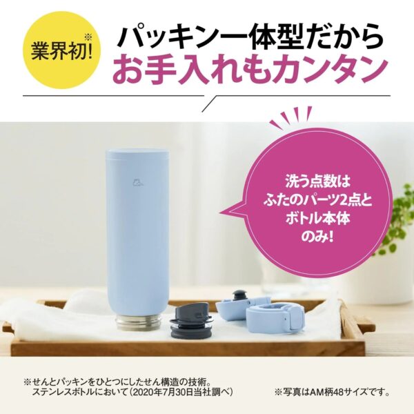 Zojirushi Stainless Steel One - Touch 360ml Water Bottle Orchid Easy - to - Clean Seamless Cap SM - WS36 - VM