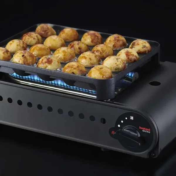 16-hole Iwatani Japan Cassette Gas Takoyaki Maker Flame Octopus II CB-ETK-2, U-shaped burner, designed for home chefs