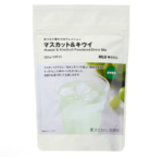 Close-up of Muji Muscat & Kiwifruit Powdered Drink Mix, 130g, featuring floral grape notes for a clean finish
