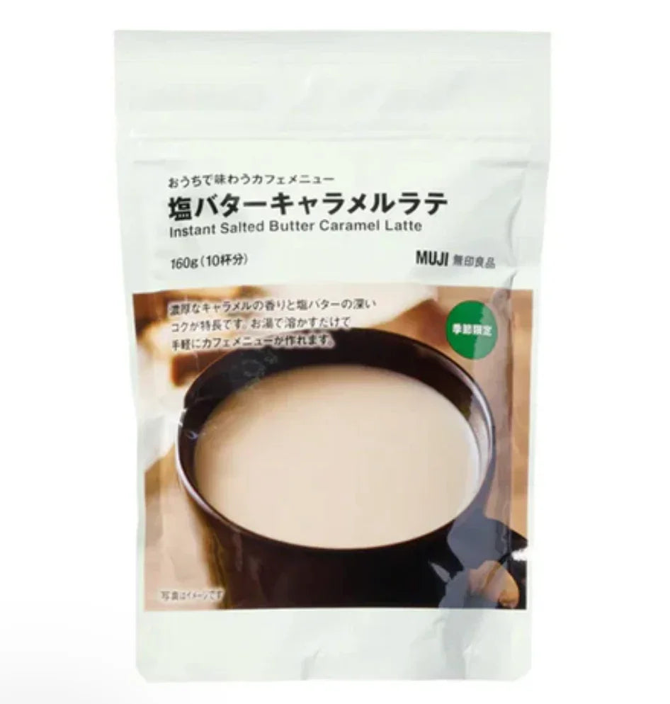 Muji Instant Salted Butter Caramel Latte, 160g, sweet and salty flavor, ideal for a relaxing break
