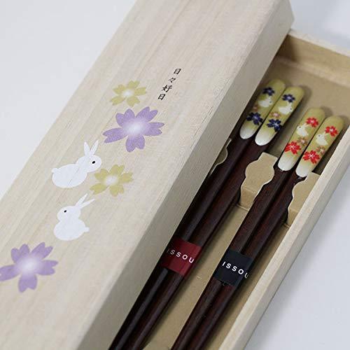 Kobayashi Lacquerware Japan Paulownia Box Couple Chopsticks Raku Rabbit Wooden Gift For Respect For The Aged Day Marriage 60Th Birthday - YOYO JAPAN