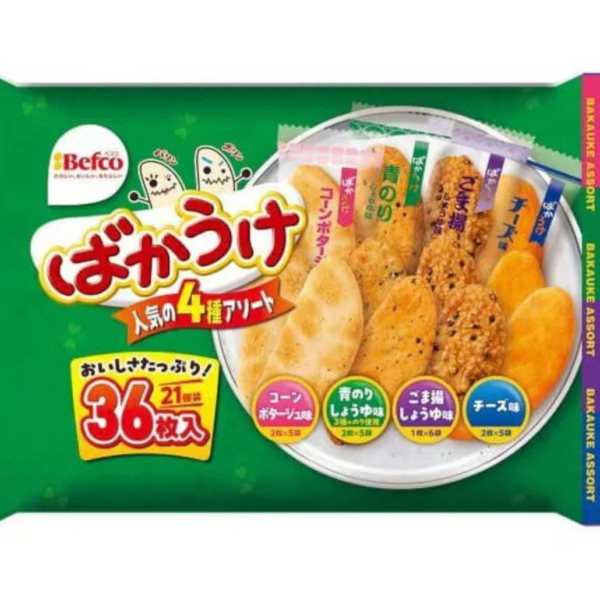 Befco Bakauke Senbei Rice Crackers 5 Flavors Assortment 36 Pieces - YOYO JAPAN