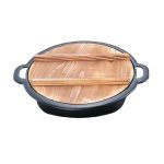 Iwachu Nambu Cast Iron Sukiyaki & Gyoza Pan Japan W/ Wooden Lid - YOYO JAPAN