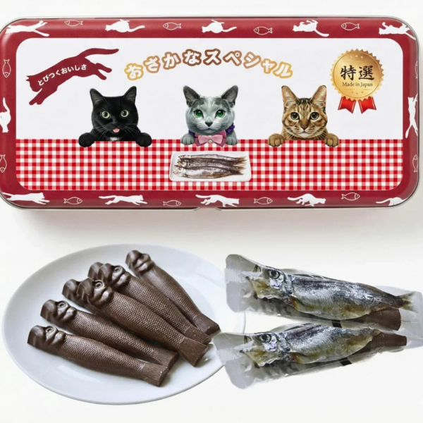 Alneka Cat Tin, 8 Pieces, realistic fish chocolate, ideal for cat lover gifts