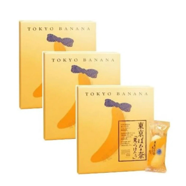 Tokyo Banana Mitsuketa, Set of 8, 3 Boxes, banana-shaped cakes, ideal for gifting and sharing