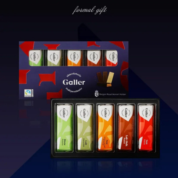 Pack of 5 Galler Chocolate Gift Mini Bars, smooth Belgian chocolate, designed for chocolate lovers and gift giving