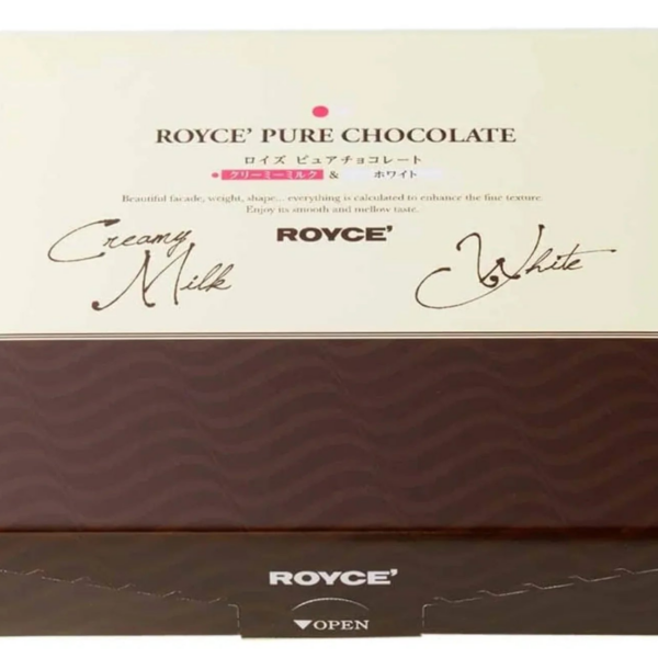 Royce' Pure Chocolate Box (280g), 40 Pieces, Creamy Milk & White, ideal for a premium snack.