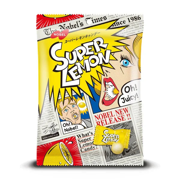 Nobel Super Lemon Sweet And Sour Hard Candy 88g, tangy lemon flavor, ideal for sharing