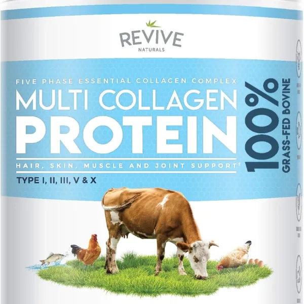 Revive Naturals Multi Collagen Hydrolyzed Protein Powder, 16 oz, 5-type blend, ideal for daily joint care.