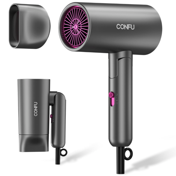 CONFU Hair Dryer 1200W Foldable Ionic Hair Dryer, Light Gray