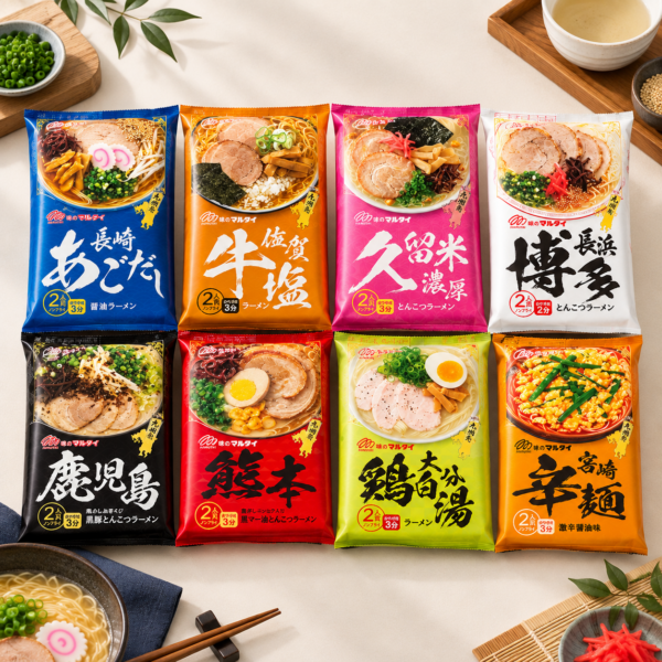 Marutai Kyushu Ramen Bundle, 8 Assorted Varieties, 16 Servings, Non-Fried Noodles, ideal for Quick Dinners