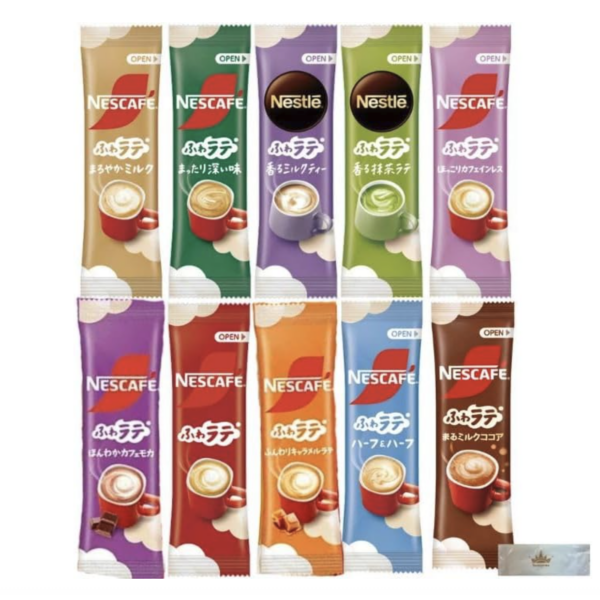Nestlé Nescafé Fuwa Latte Assorted Instant Coffee Sticks, 50 Sticks, 10 Flavors, ideal for Daily Morning Breaks