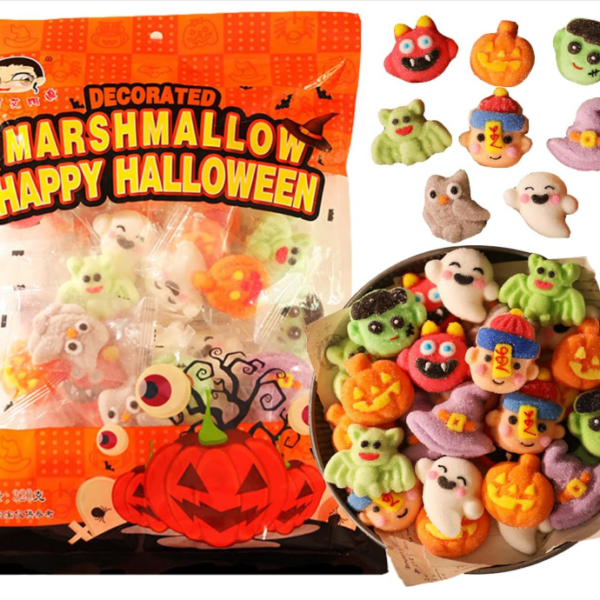 FuLe YunQi Happy Halloween Decorated Marshmallow Assortment, 320g, festive art prints, ideal for party gift bags